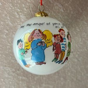 Sally Huss 2003 May the Angel of Peace Bless Us All Glass Christmas Ornament 3"
